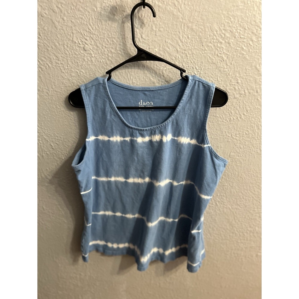 D&Co Women's Blue White Striped Tank Top Sleeveless Size Large
